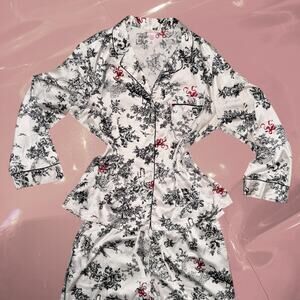 Victoria’s Secret red bows black & white floral satin pajama set size M